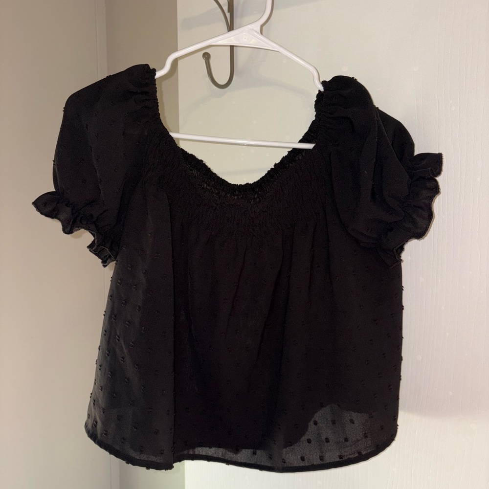 SHEIN Black Textured Puff Sleeve Blouse